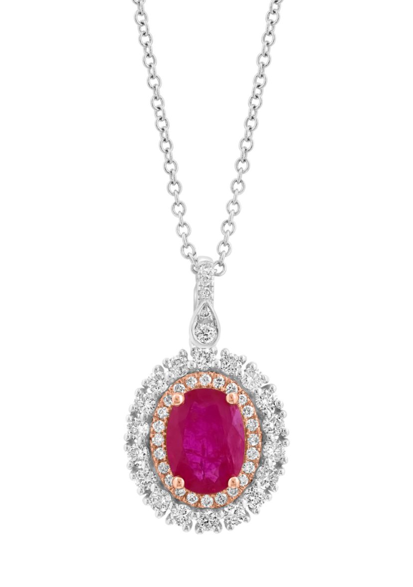 1/2 ct. t.w. Diamond, 1.42 ct. t.w. Ruby Pendant Necklace in 14K White and Rose Gold