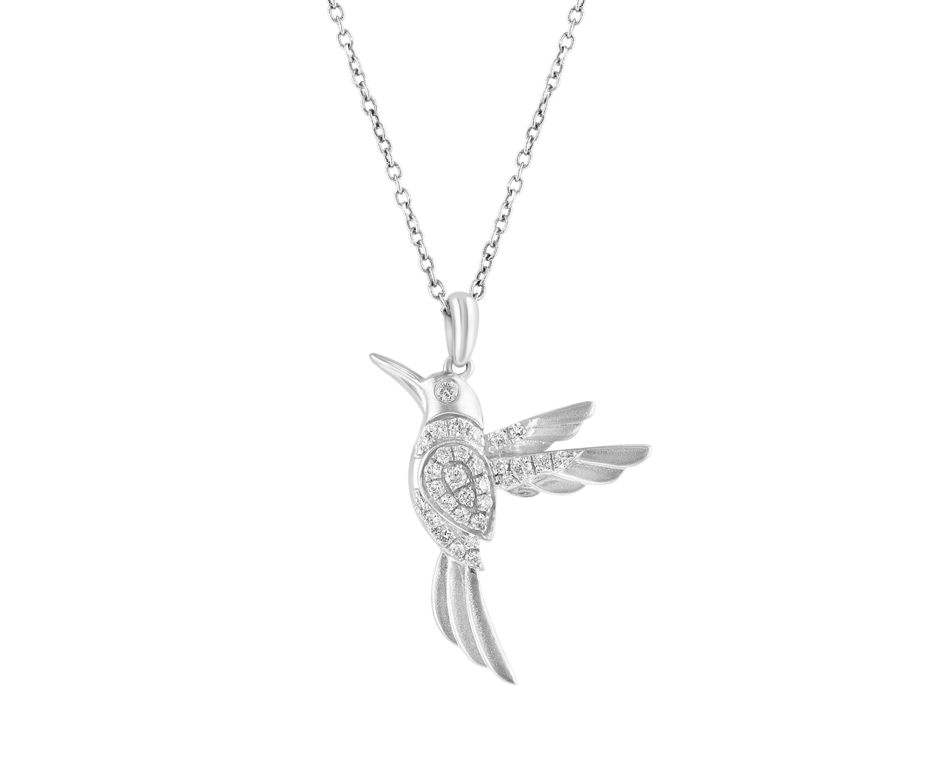 1/5 ct. t.w. Diamond Hummingbird Pendant Necklace in Sterling Silver