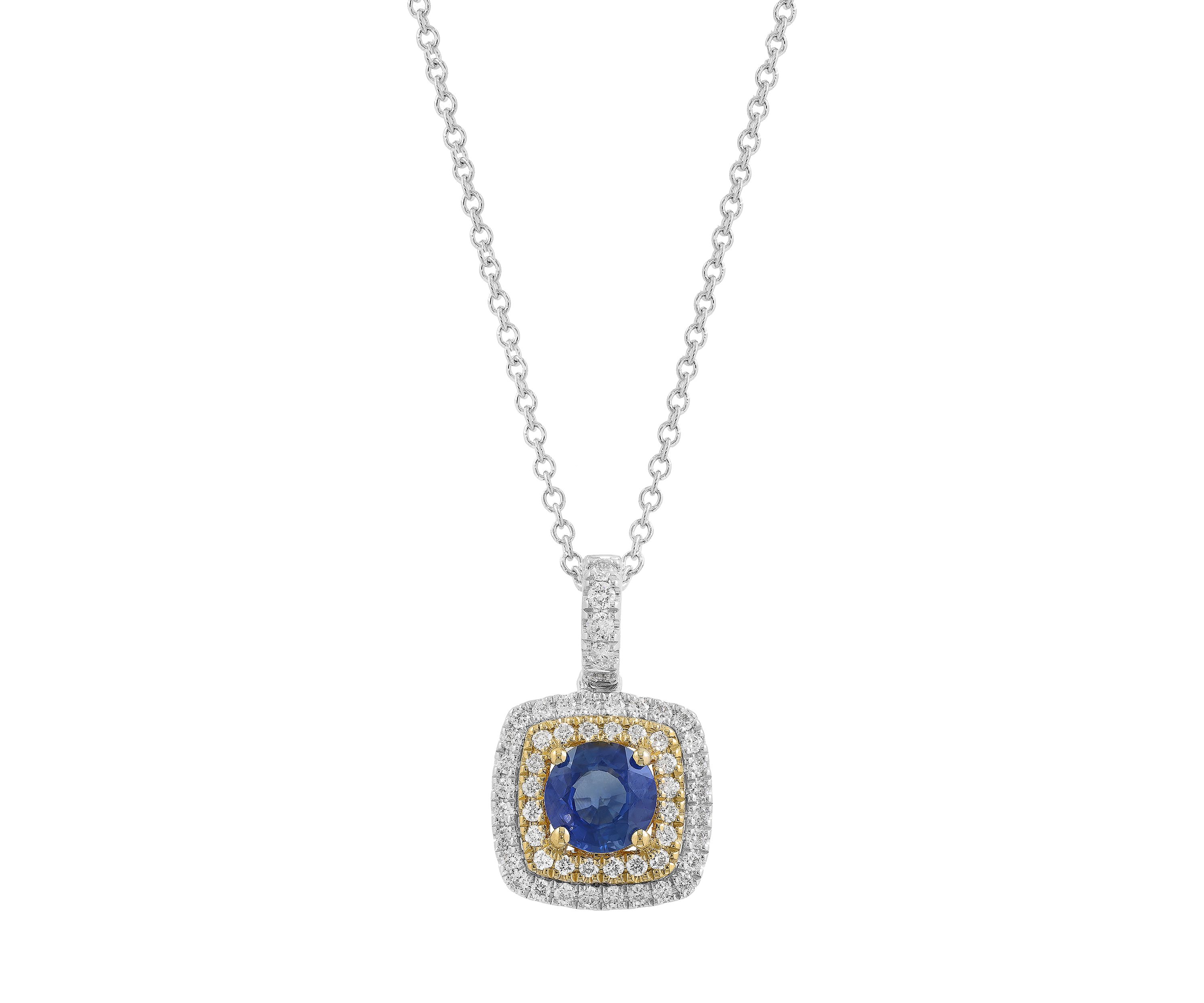 1/4 ct. t.w. Diamond, 1/2 ct. t.w. Sapphire Pendant Necklace in 14K White and Yellow Gold