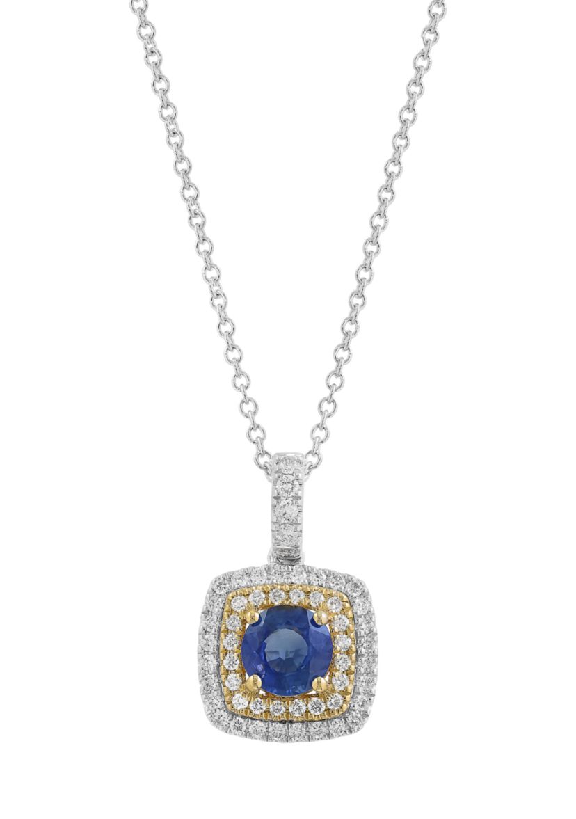 1/4 ct. t.w. Diamond, 1/2 ct. t.w. Sapphire Pendant Necklace in 14K White and Yellow Gold