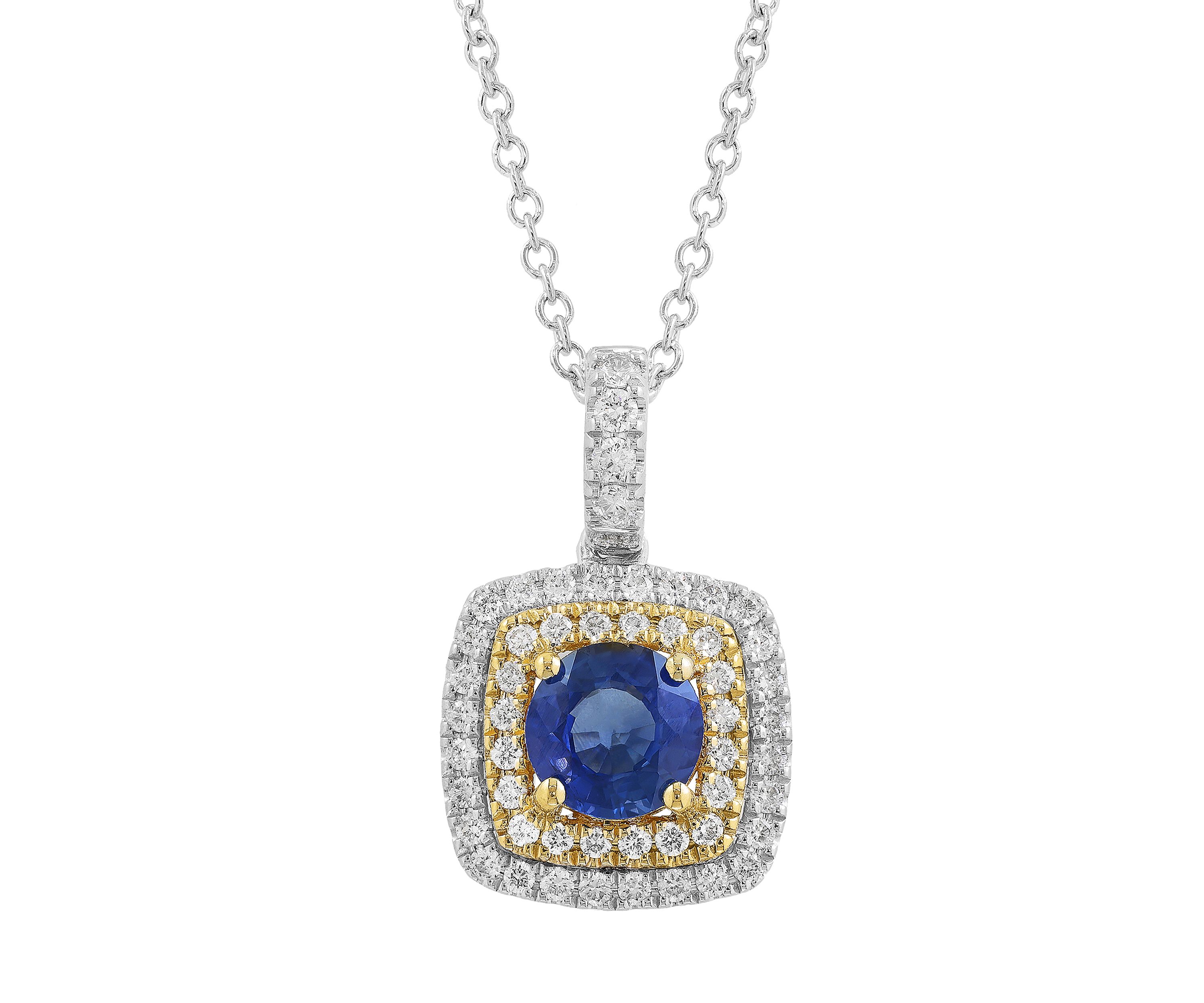 1/4 ct. t.w. Diamond, 1/2 ct. t.w. Sapphire Pendant Necklace in 14K White and Yellow Gold
