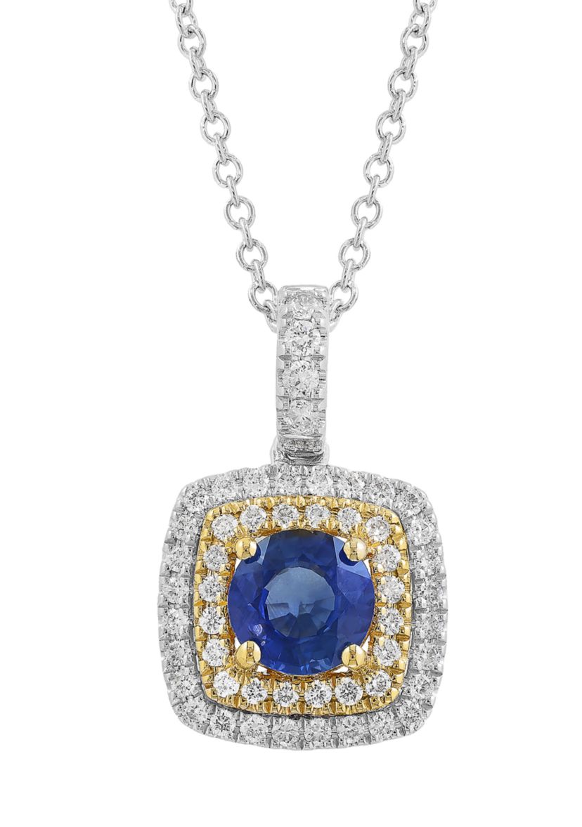 1/4 ct. t.w. Diamond, 1/2 ct. t.w. Sapphire Pendant Necklace in 14K White and Yellow Gold