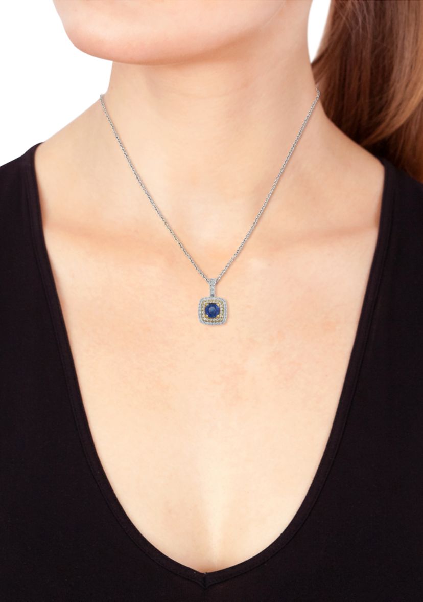 1/4 ct. t.w. Diamond, 1/2 ct. t.w. Sapphire Pendant Necklace in 14K White and Yellow Gold