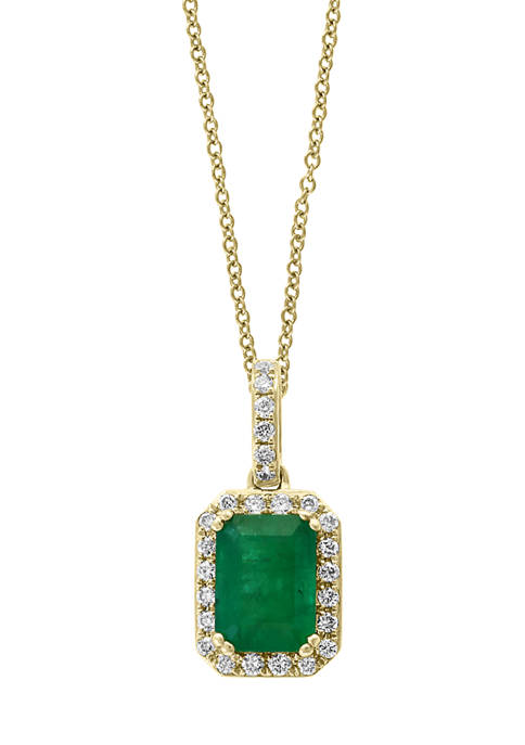 1/8 ct. t.w. Diamond and 1 ct. t.w. Emerald Pendant Necklace in 14K Yellow Gold
