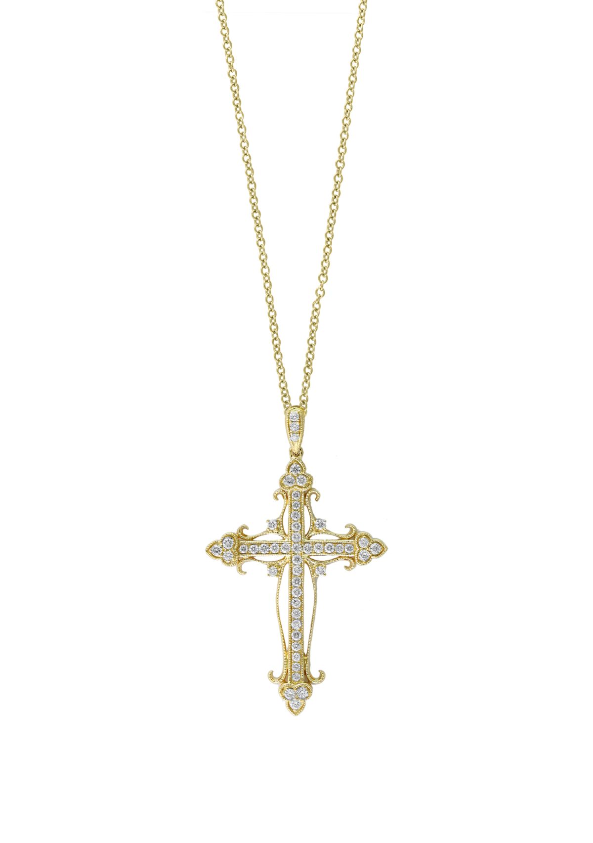1/3 ct. t.w. Diamond Cross Necklace in 14k Yellow Gold