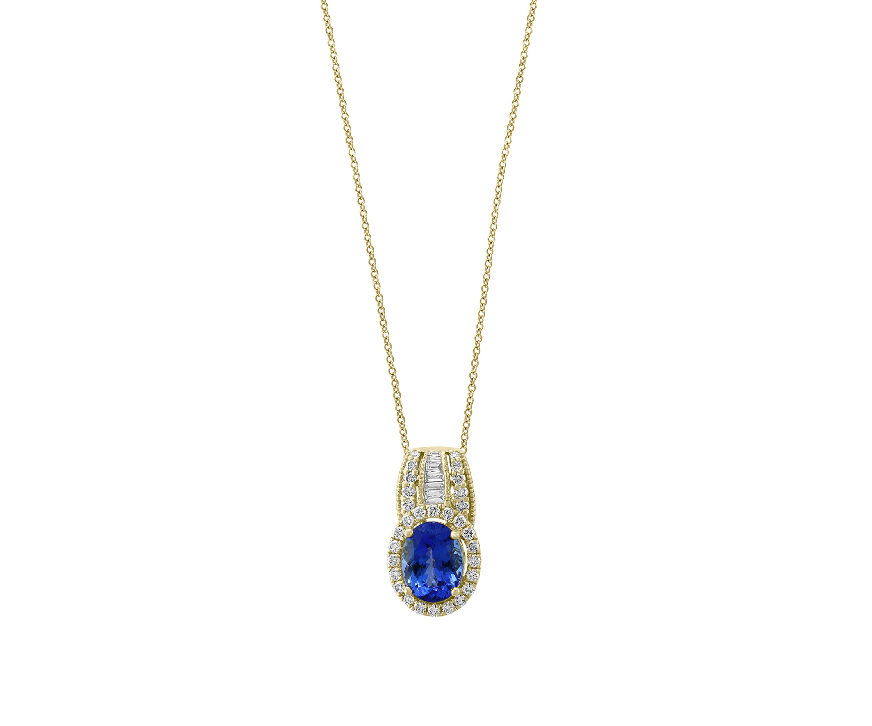 1.8 ct. t.w. Tanzanite and 3/8 ct. t.w. Diamond Pendant in 14k Yellow Gold
