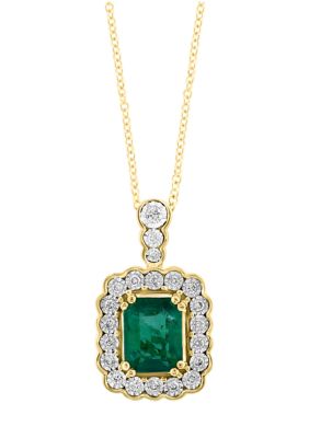 Effy 14K White & Yellow Gold Diamond And Natural Emerald Pendant Necklace