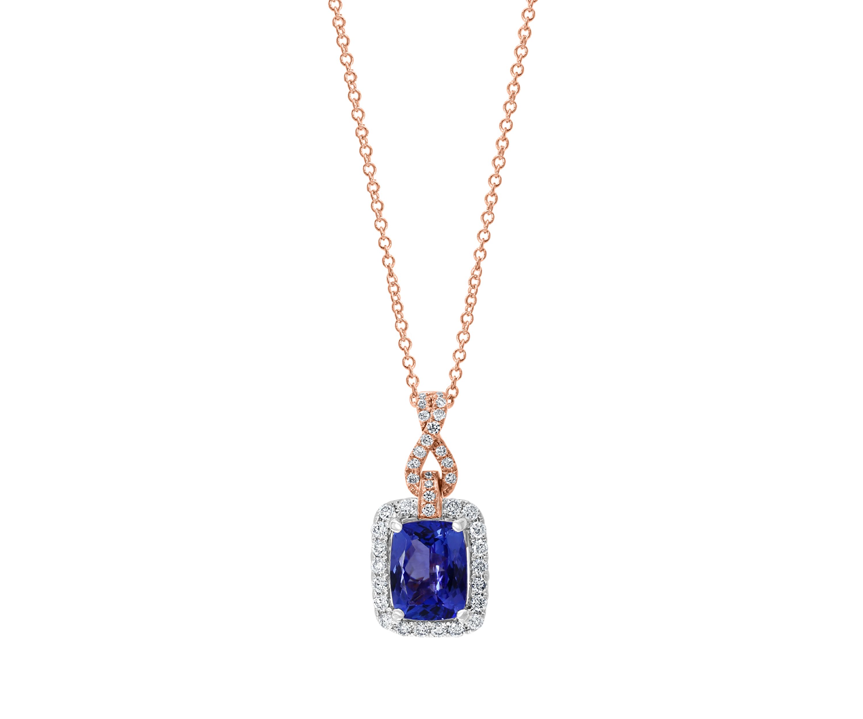 3/8 ct. t.w. Diamond and 1.9 ct. t.w. Tanzanite Pendant Necklace in 14K Two-Tone Gold 