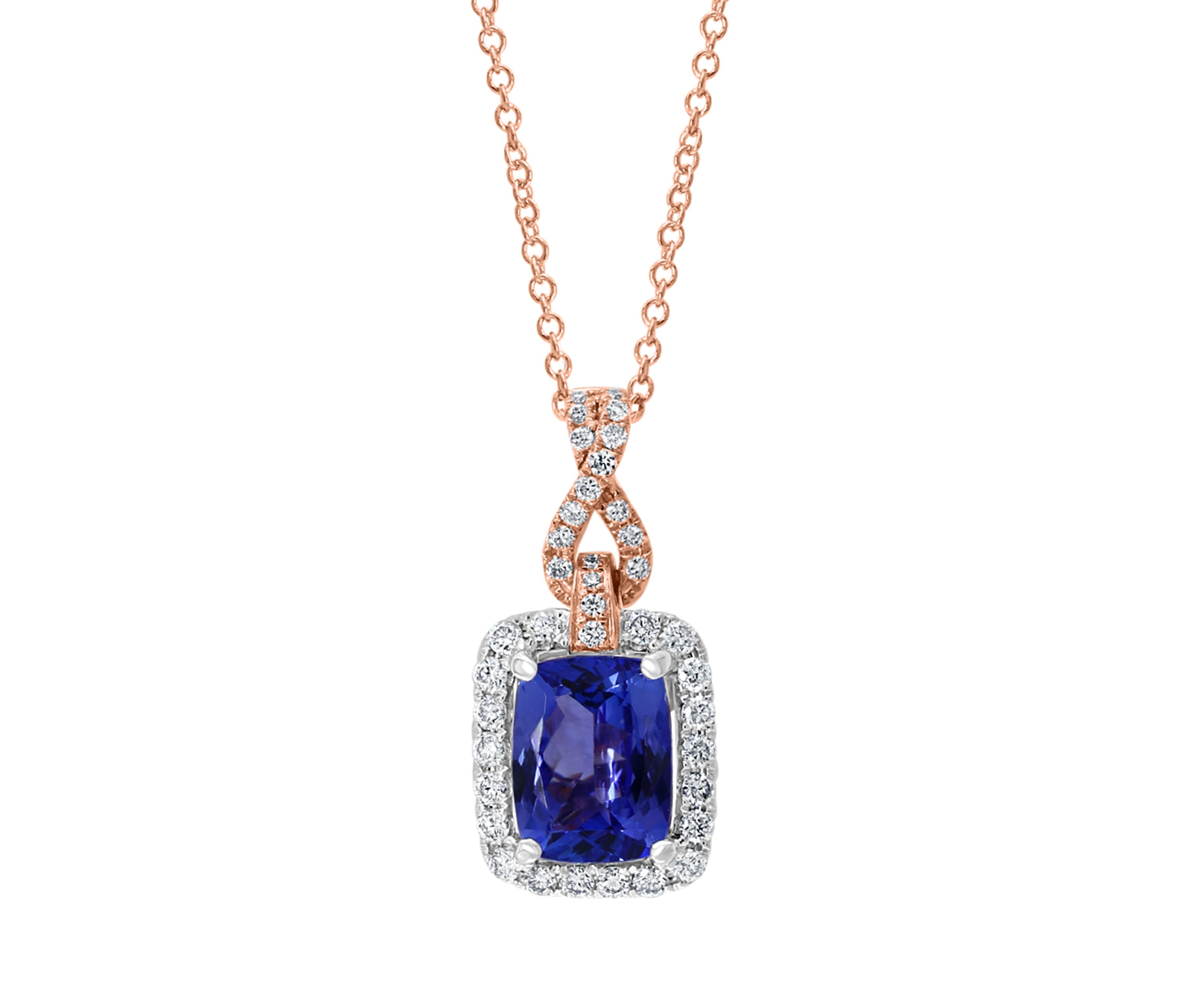 3/8 ct. t.w. Diamond and 1.9 ct. t.w. Tanzanite Pendant Necklace in 14K Two-Tone Gold 