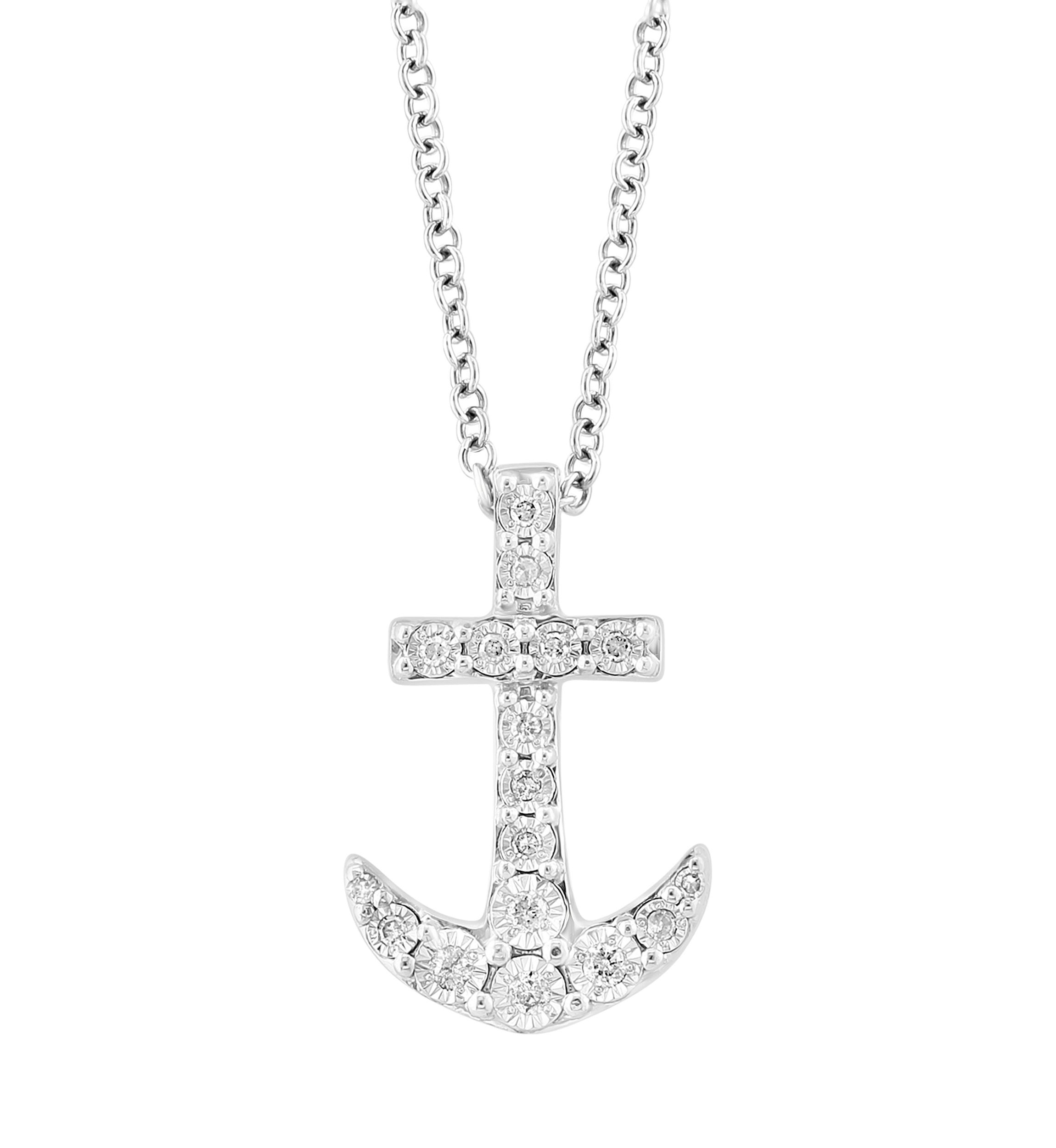1/10 ct. t.w. Diamond Anchor Pendant Necklace in 14K White Gold
