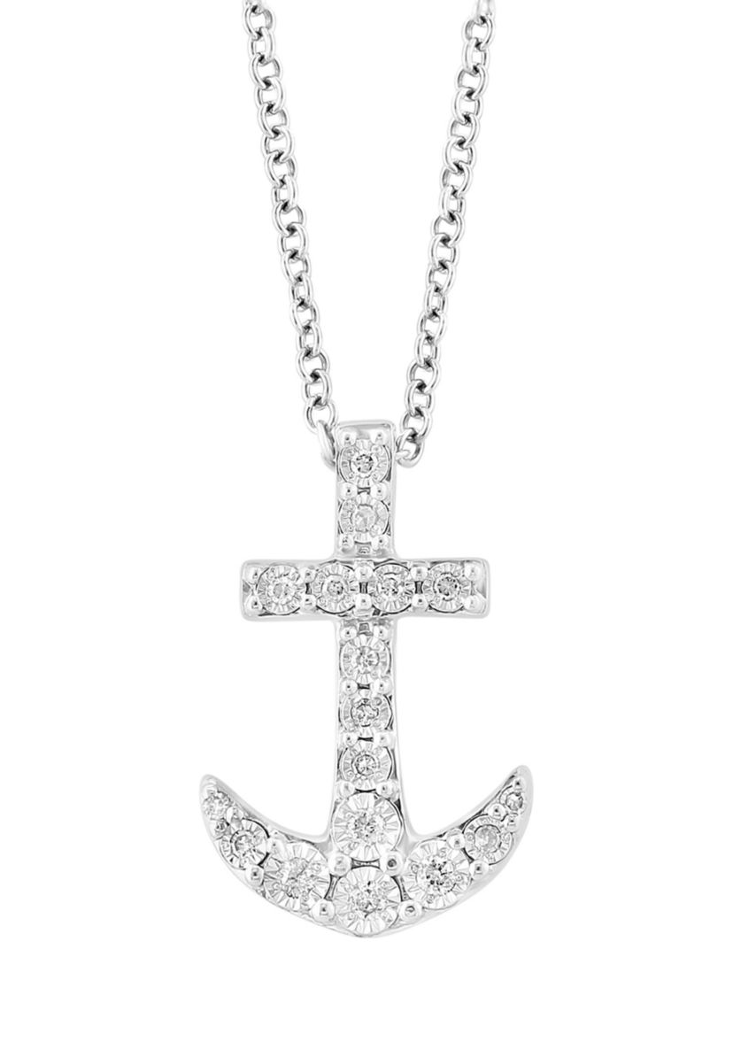 1/10 ct. t.w. Diamond Anchor Pendant Necklace in 14K White Gold