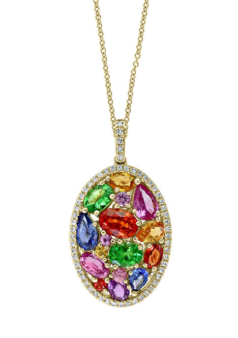 1/5 ct. t.w. Diamond and 3.98 ct. t.w. Multi Sapphire Pendant Necklace in 14K White Gold 