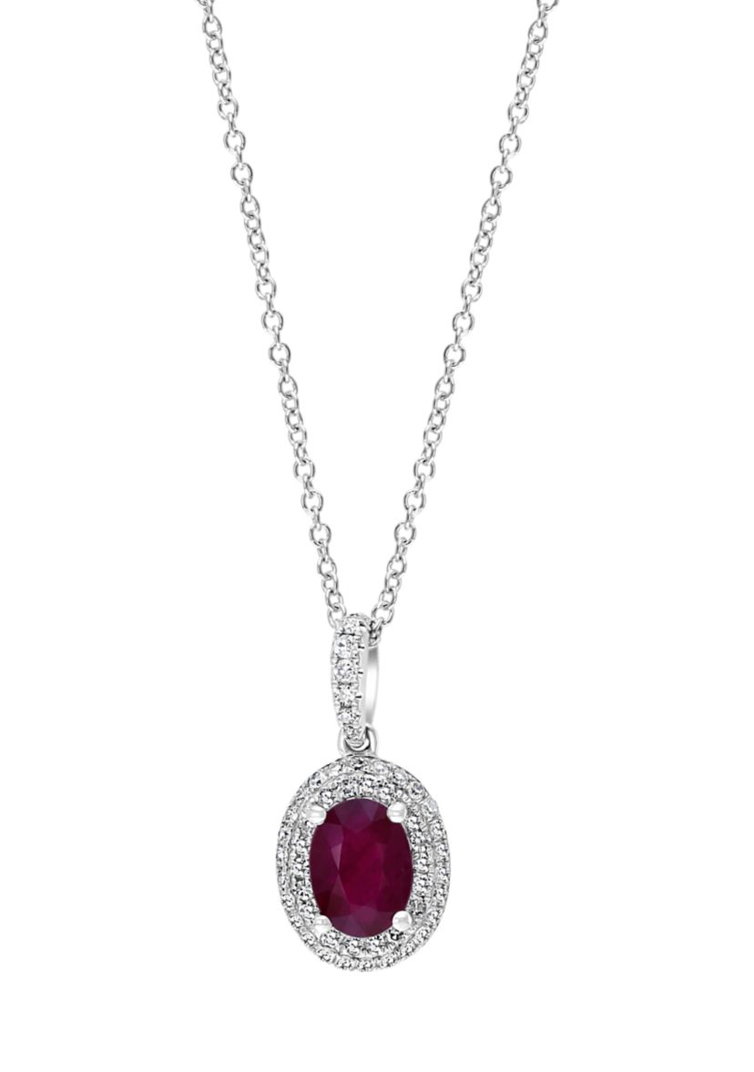 1/4 ct. t.w. Diamond and Ruby Pendant Necklace in 14k White Gold