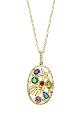 Effy 1/10 Ct. T.w. Diamond And 1.45 Ct. T.w. Multi Sapphire Oval Pendant Necklace In 14K Yellow Gold