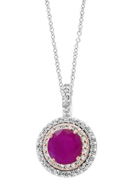 Effy 1/8 Ct. T.w. Diamond And 1/2 Ct. T.w. Ruby Round Pendant Necklace In 14K Two Tone Gold