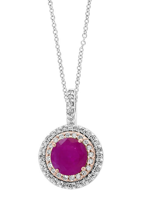 1/8 ct. t.w. Diamond and 1/2 ct. t.w. Ruby Round Pendant Necklace in 14K Two Tone Gold 