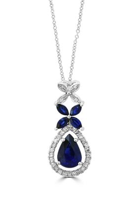 Effy 1/6 Ct. T.w. Diamond And 1.44 Ct. T.w. Sapphire Pendant Necklace In 14K White Gold, 16 In -  0191120135076