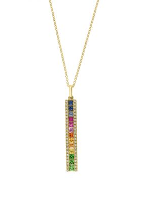 Effy 1/5 Ct. T.w. Diamond And 1.49 Ct. T.w. Multi Sapphires Pendant Necklace In 14K Yellow Gold