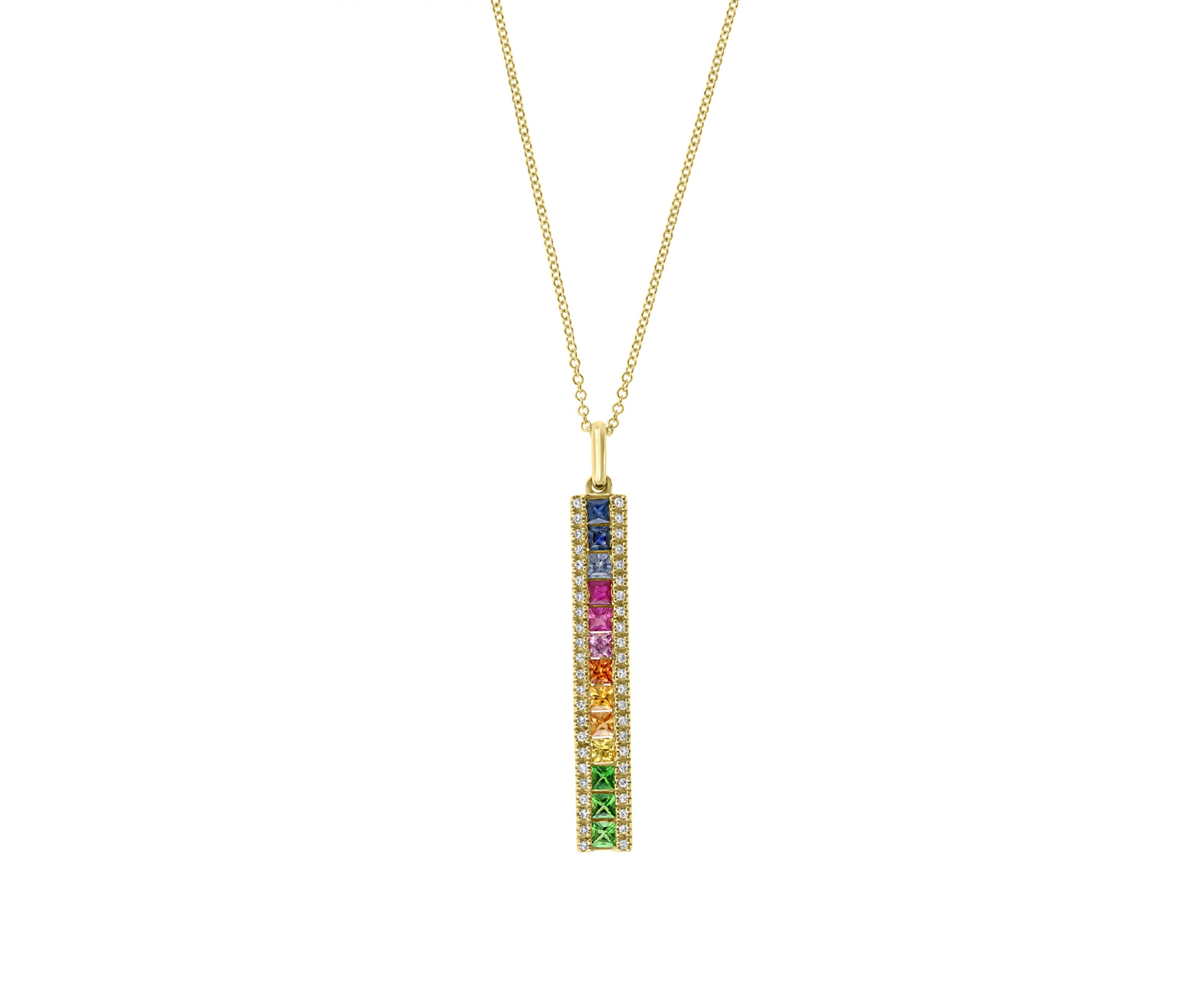 1/5 ct. t.w. Diamond and 1.49 ct. t.w. Multi Sapphires Pendant Necklace in 14k Yellow Gold