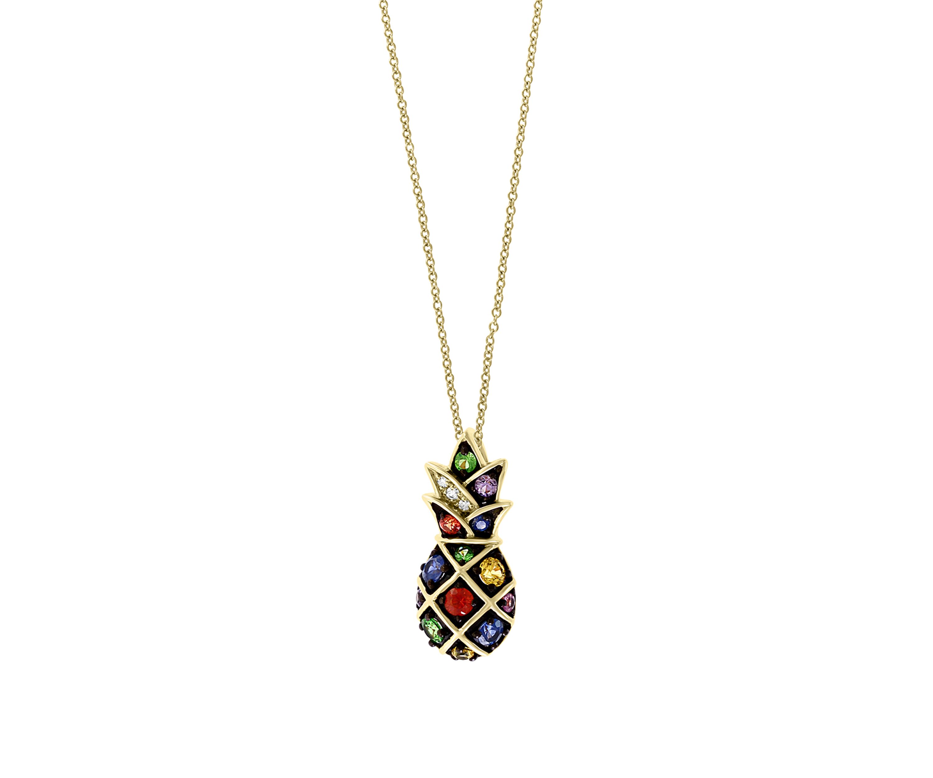 0.01 ct. t.w. Diamond and 5/8 ct. t.w. Multi Sapphire, Natural Ceylon Sapphire, Green Sapphire, Orange Sapphire, Pink Sapphire, Purple Sapphire, Yellow Sapphire Pendant In 14k Yellow Gold