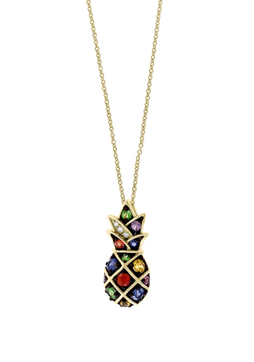 0.01 ct. t.w. Diamond and 5/8 ct. t.w. Multi Sapphire, Natural Ceylon Sapphire, Green Sapphire, Orange Sapphire, Pink Sapphire, Purple Sapphire, Yellow Sapphire Pendant In 14k Yellow Gold