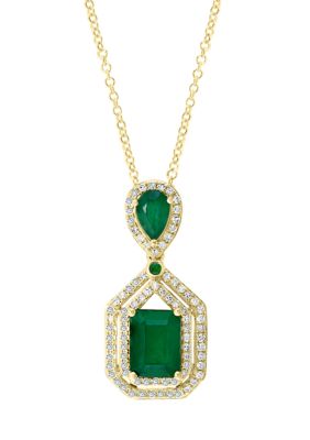 Effy 1/3 Ct. T.w. Diamond And 1.82 Ct. T.w. Emerald Pendant Necklace In 14K Yellow Gold