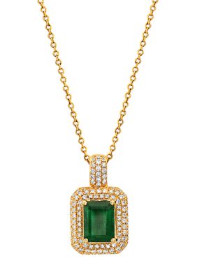 Effy 1.42 Ct. T.w. Emerald And 3/8 Ct. T.w. Diamond Necklace In 14K Yellow Gold, 16 In -  0191120330549