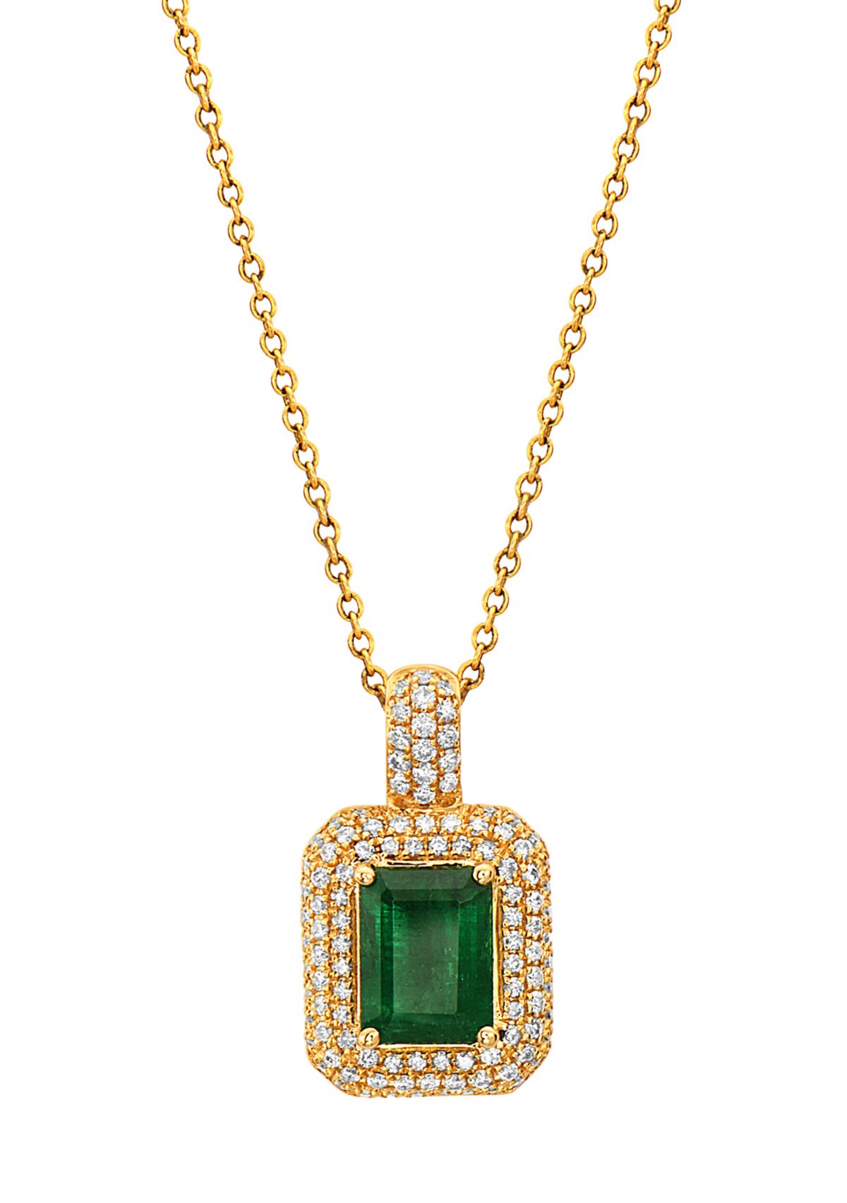 1.42 ct. t.w. Emerald and 3/8 ct. t.w. Diamond Necklace in 14k Yellow Gold