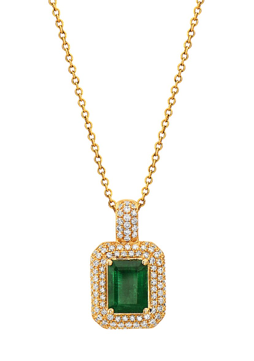 1.42 ct. t.w. Emerald and 3/8 ct. t.w. Diamond Necklace in 14k Yellow Gold