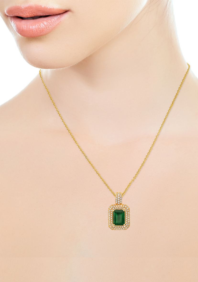 1.42 ct. t.w. Emerald and 3/8 ct. t.w. Diamond Necklace in 14k Yellow Gold