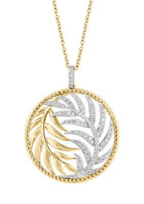 Effy 3/8 Ct. T.w. Diamond Leaf Pendant Necklace In 14K White & Yellow Gold