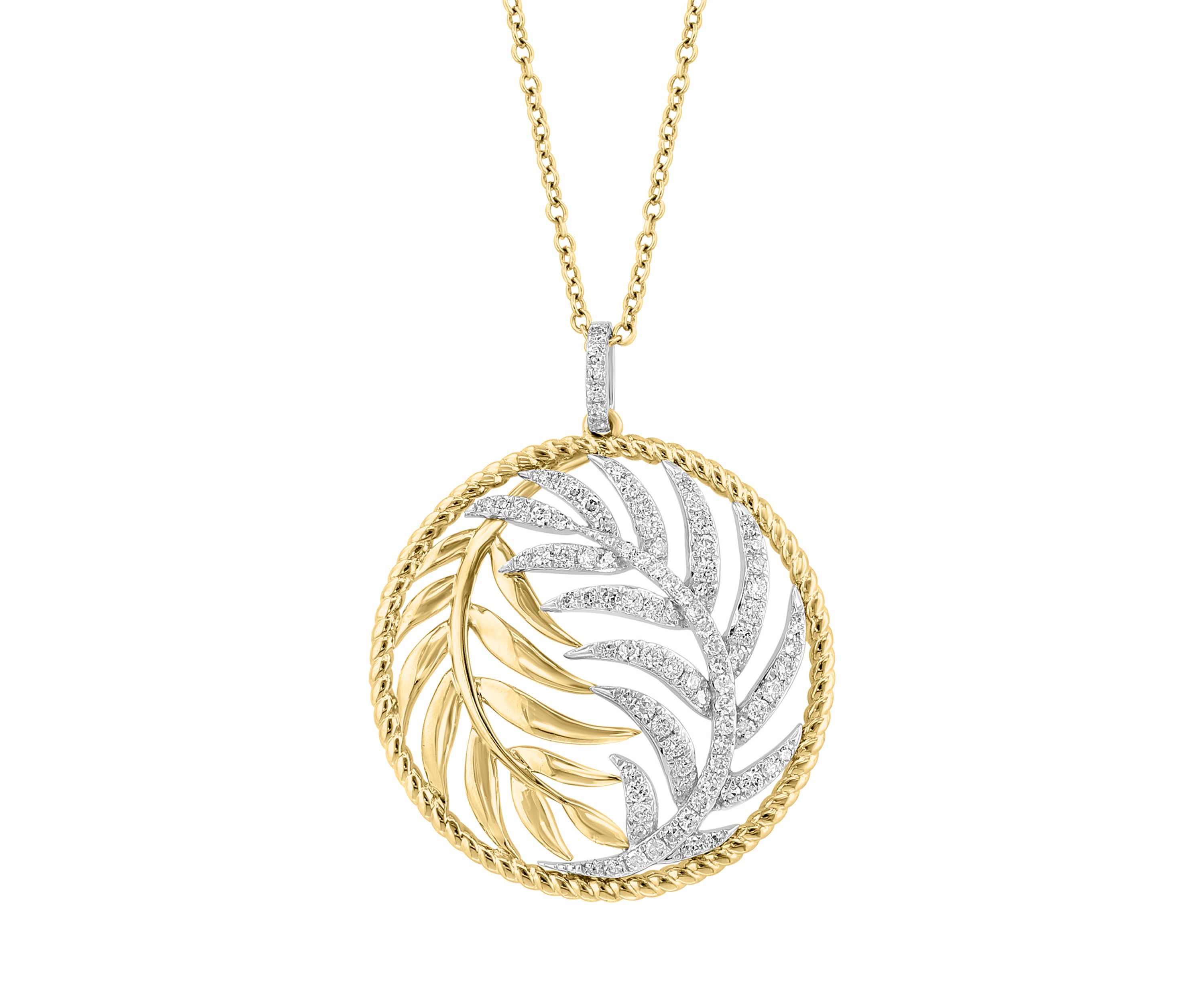 3/8 ct. t.w. Diamond Leaf Pendant Necklace In 14K White & Yellow Gold