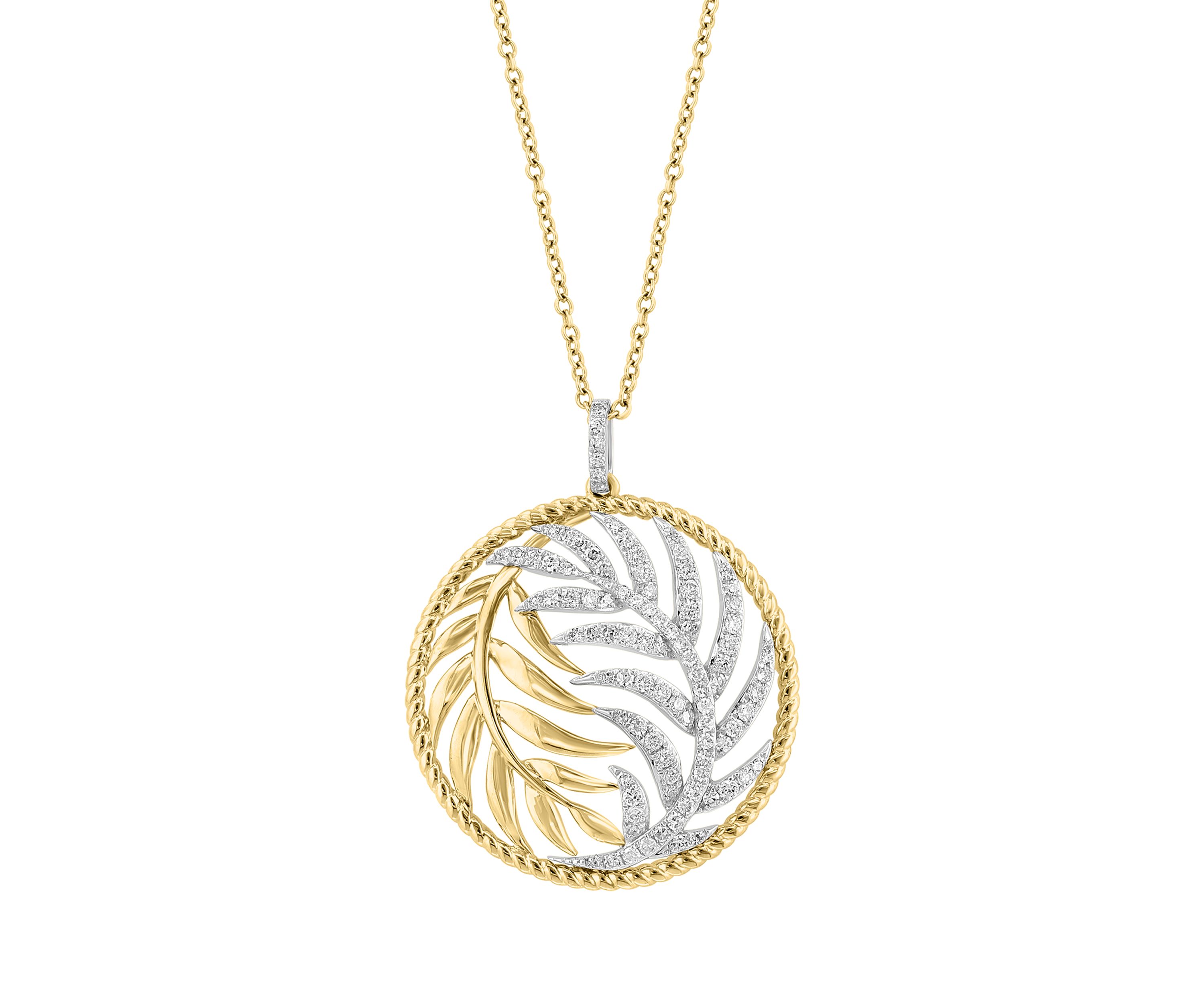 3/8 ct. t.w. Diamond Leaf Pendant Necklace In 14K White & Yellow Gold
