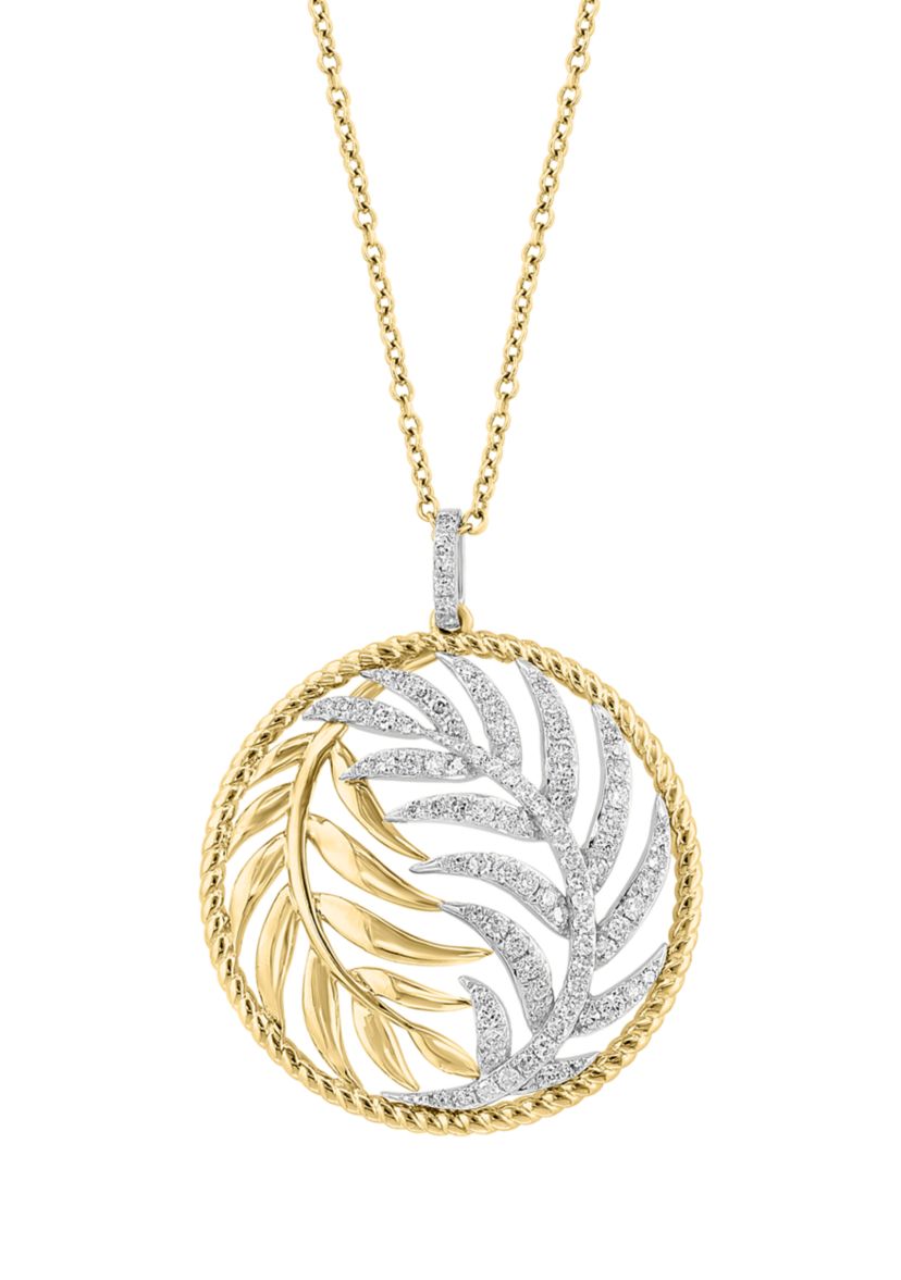 3/8 ct. t.w. Diamond Leaf Pendant Necklace In 14K White & Yellow Gold
