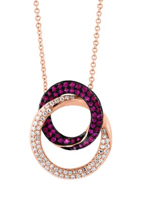Effy 1/4 Ct. T.w. Diamond And 3/8 Ct. T.w. Ruby Pendant Necklace In 14K Rose Gold, 16 In -  0191120583518