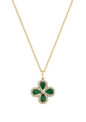 Effy Diamond And Natural Emerald Pendant Necklace In 14K Yellow Gold