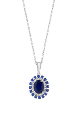 Effy 1/10 Ct. T.w. Diamond, Natural Sapphire Pendant Necklace In 14K White Gold, 16 In -  0191120777528