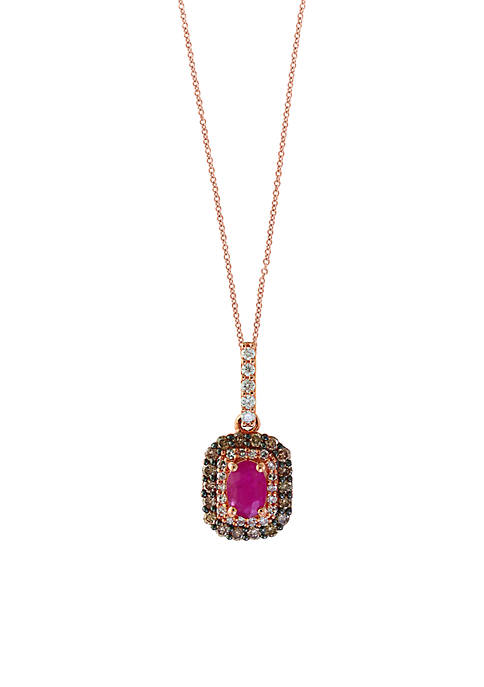 3/8 ct. t.w. Diamond, Espresso Diamond, Natural Mozambique Ruby Pendant Necklace in 14k Rose Gold