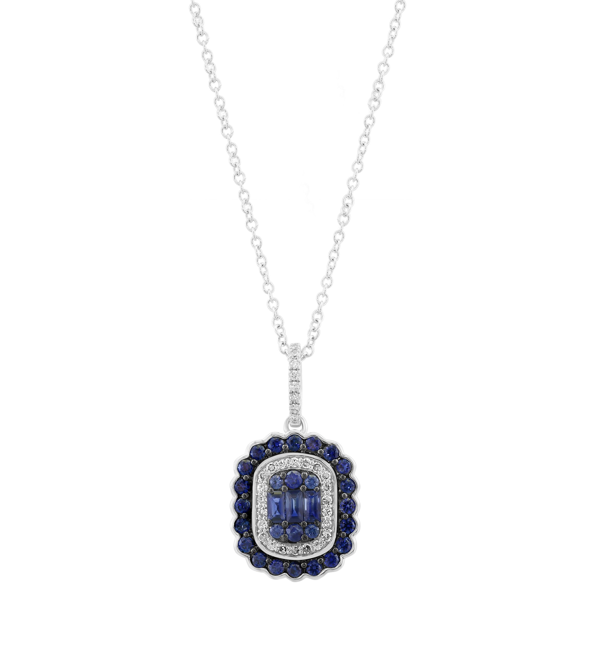 1/10 ct. t.w. Sapphire, 3/4 ct. t.w. Diamond Pendant in 14K White Gold