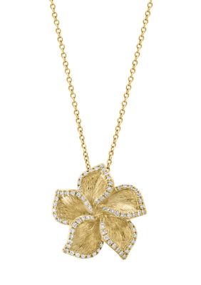 Effy 1/3 Ct. T.w. Diamond Flower Pendant Necklace In 14K Yellow Gold