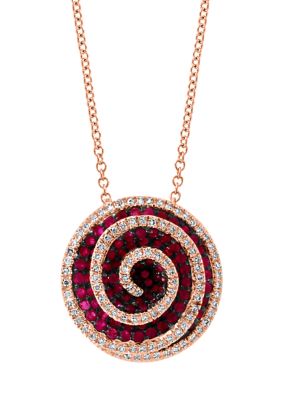 Effy 1/5 Ct. T.w. Diamond And 1.12 Ct. T.w. Natural Ruby Pendant Necklace In 14K Rose Gold, 16 In -  0607649433314