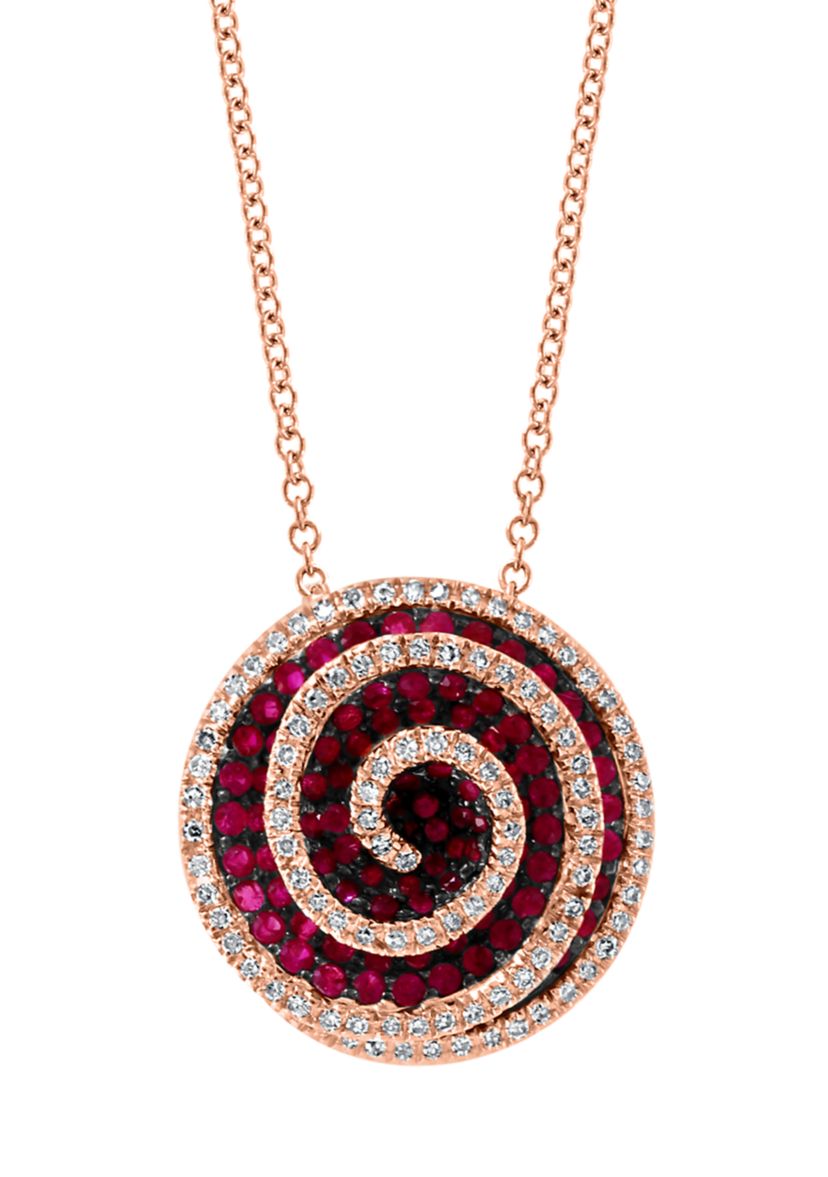 1/5 ct. t.w. Diamond and 1.12 ct. t.w. Natural Ruby Pendant Necklace in 14K Rose Gold