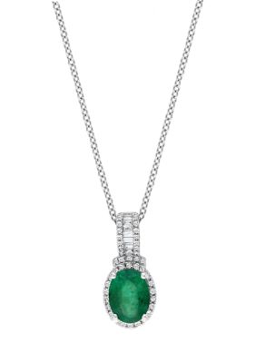 Effy 1/6 Ct. T.w. Diamond And 1.14 Ct. T.w. Emerald Pendant Necklace In 14K White Gold