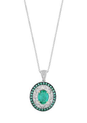 Effy Sterling Silver Diamond and Natural Emerald Pendant