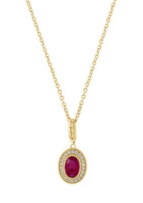 Effy 14K Yellow Gold Diamond, Natural Ruby Pendant Necklace, 18 in