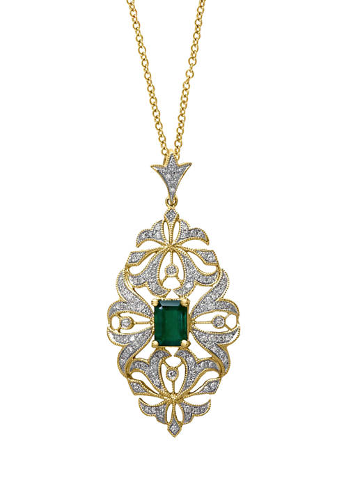 3/8 ct. t.w. Diamond and 1 ct. t.w. Natural Emerald Pendant Necklace in 14k Yellow Gold