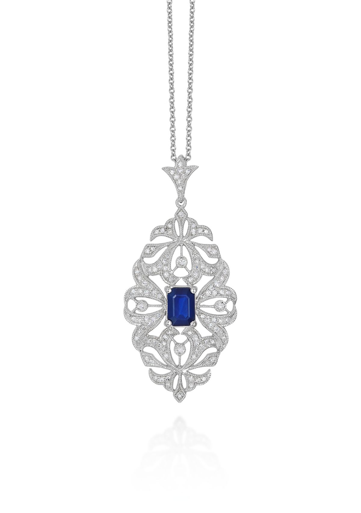 Emerald Sapphire & Diamond Necklace in 14K White Gold