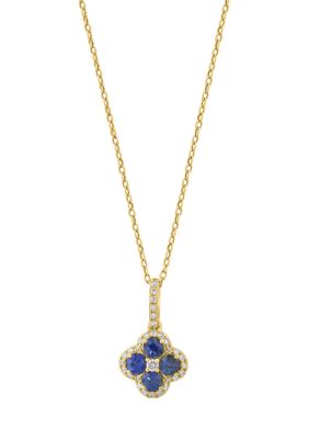 Effy Natural Diamond and Sapphire Pendant Necklace in 14K Gold Over Silver, Yellow, 16 in