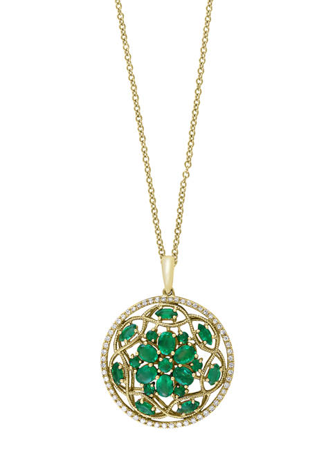 1/4 ct. t.w. Diamond and 2.1 ct. t.w. Emerald Pendant Necklace in 14K Yellow Gold 