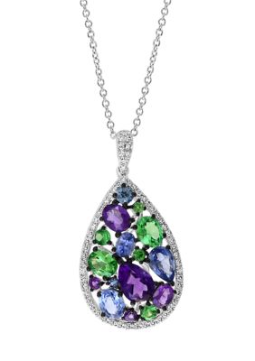 Effy 1/4 Ct. T.w. Diamond And 3.38 Ct. T.w. Sapphire, Tsavorite, And Amethyst Pendant Necklace In 14K Gold